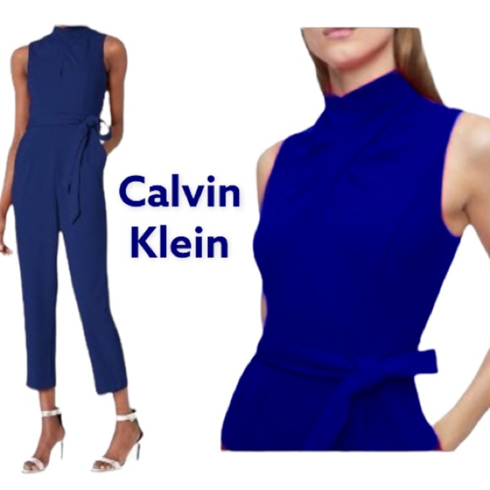 Calvin Klein jumpsuit royal blue fashion mock turtleneck romper gown